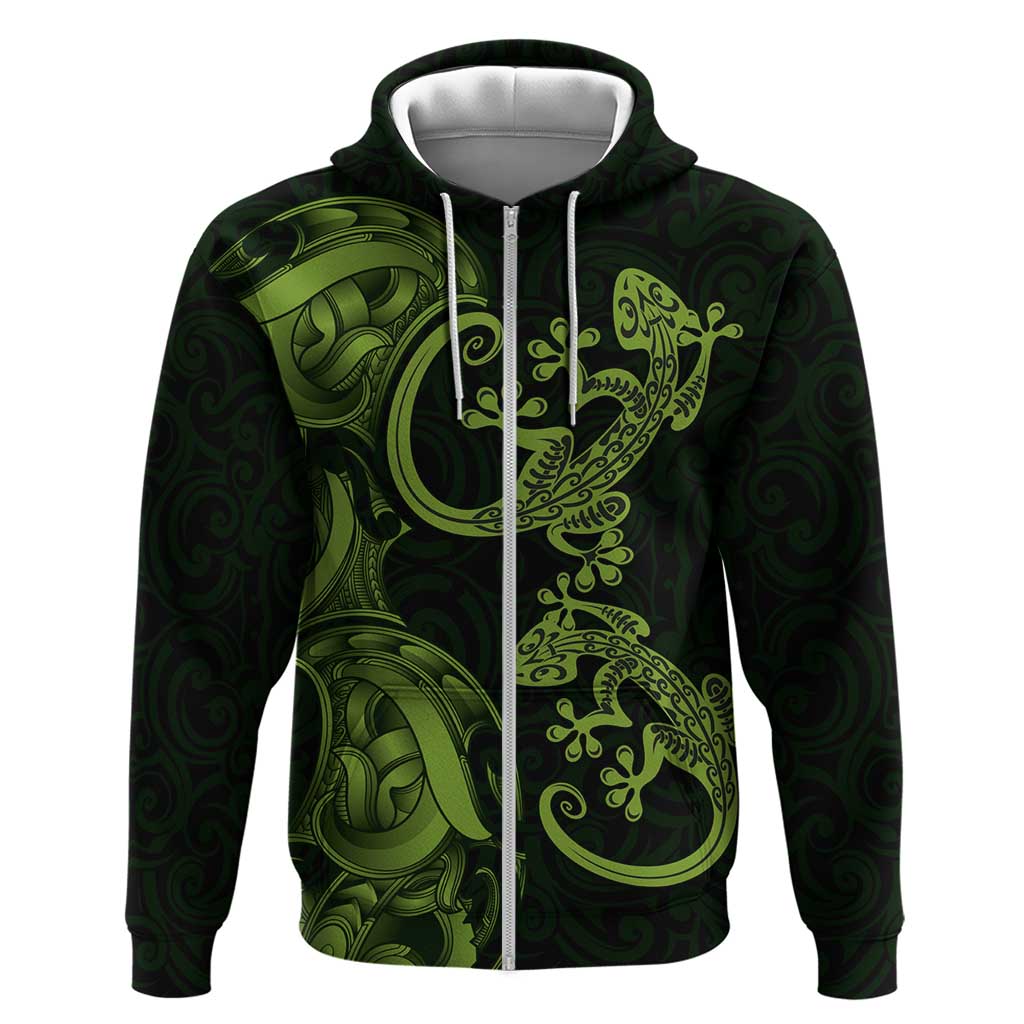 New Zealand Gecko Maori Art Tattoo Zip Hoodie