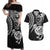 New Zealand Couples Matching Off Shoulder Maxi Dress and Hawaiian Shirt Stylized Kiwi Bird Tattoo Mix Koru Circle and Maori Ethnic Vibe LT03 Black - Polynesian Pride