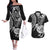 New Zealand Couples Matching Off The Shoulder Long Sleeve Dress and Hawaiian Shirt Stylized Kiwi Bird Tattoo Mix Koru Circle and Maori Ethnic Vibe LT03 Black - Polynesian Pride