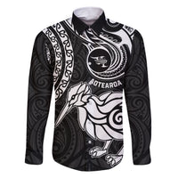 New Zealand Family Matching Short Sleeve Bodycon Dress and Hawaiian Shirt Stylized Kiwi Bird Tattoo Mix Koru Circle and Maori Ethnic Vibe LT03 Dad's Shirt - Long Sleeve Black - Polynesian Pride