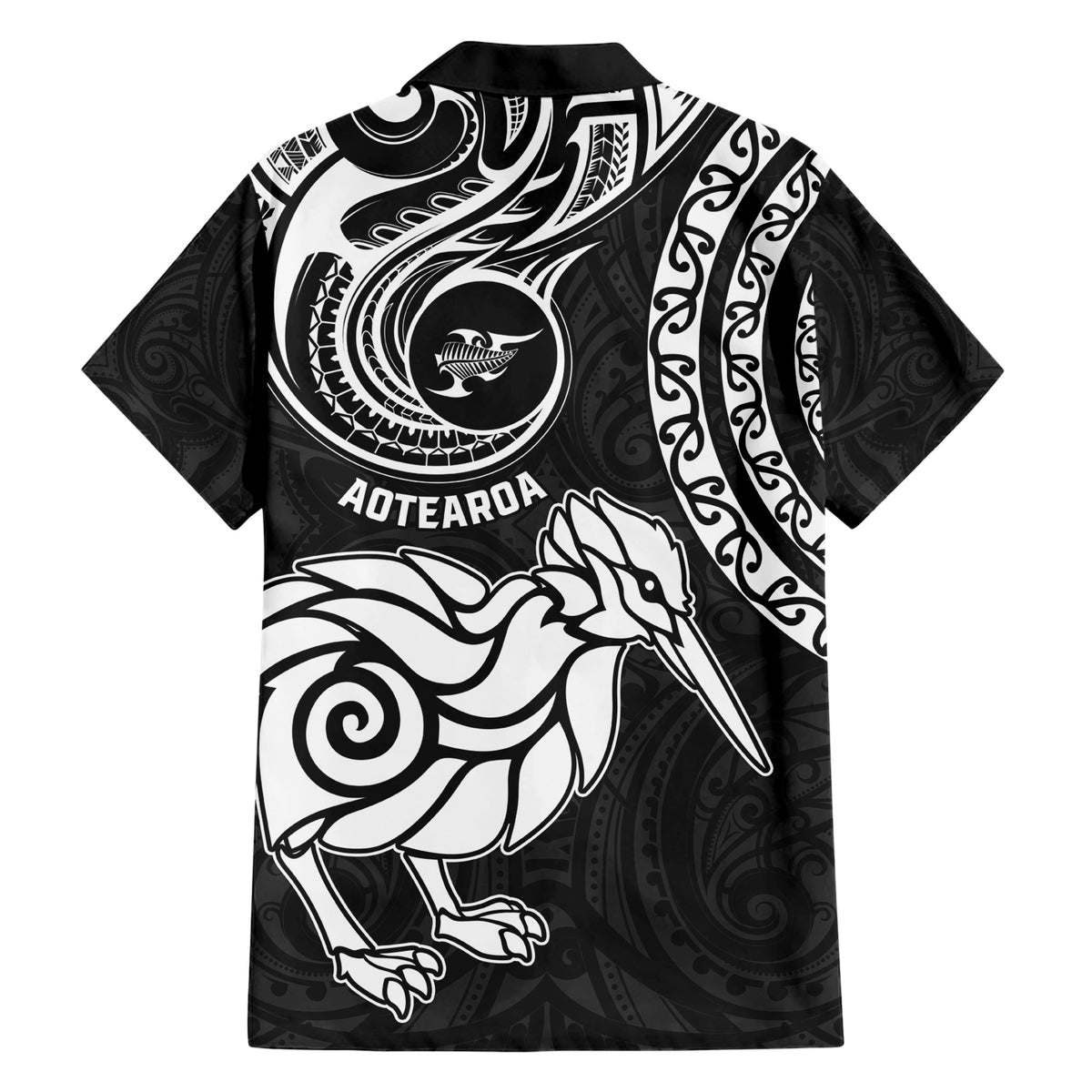 New Zealand Hawaiian Shirt Stylized Kiwi Bird Tattoo Mix Koru Circle and Maori Ethnic Vibe LT03 - Polynesian Pride