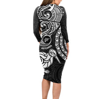New Zealand Long Sleeve Bodycon Dress Stylized Kiwi Bird Tattoo Mix Koru Circle and Maori Ethnic Vibe LT03 - Polynesian Pride