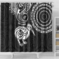 New Zealand Shower Curtain Stylized Kiwi Bird Tattoo Mix Koru Circle and Maori Ethnic Vibe LT03 - Polynesian Pride