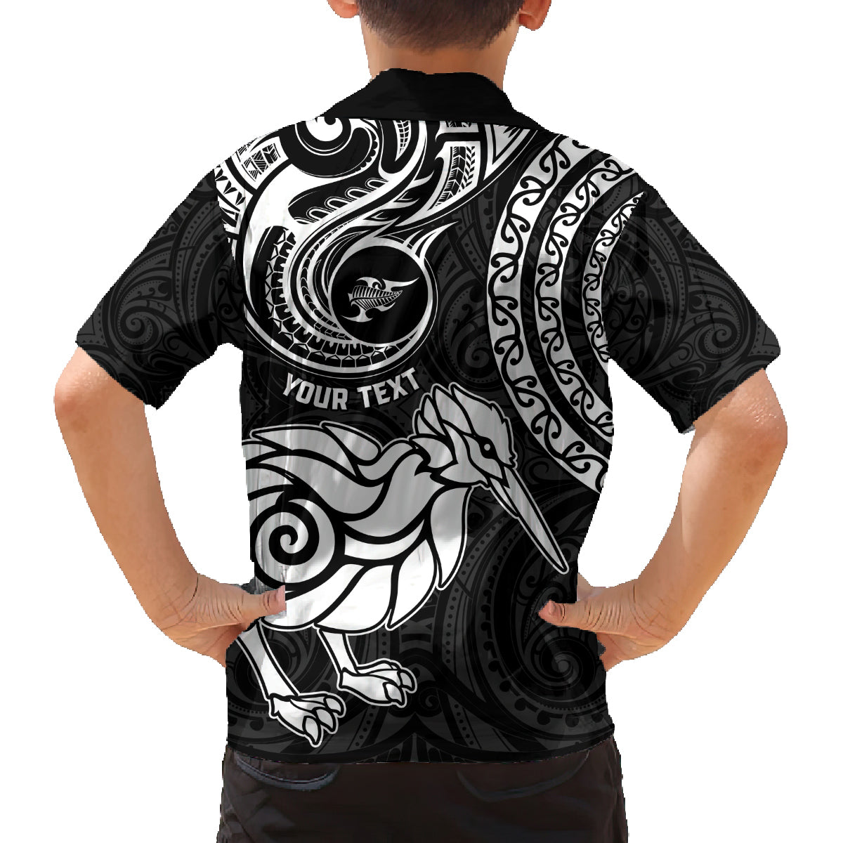 Personalised New Zealand Family Matching Summer Maxi Dress and Hawaiian Shirt Stylized Kiwi Bird Tattoo Mix Koru Circle and Maori Ethnic Vibe LT03 - Polynesian Pride