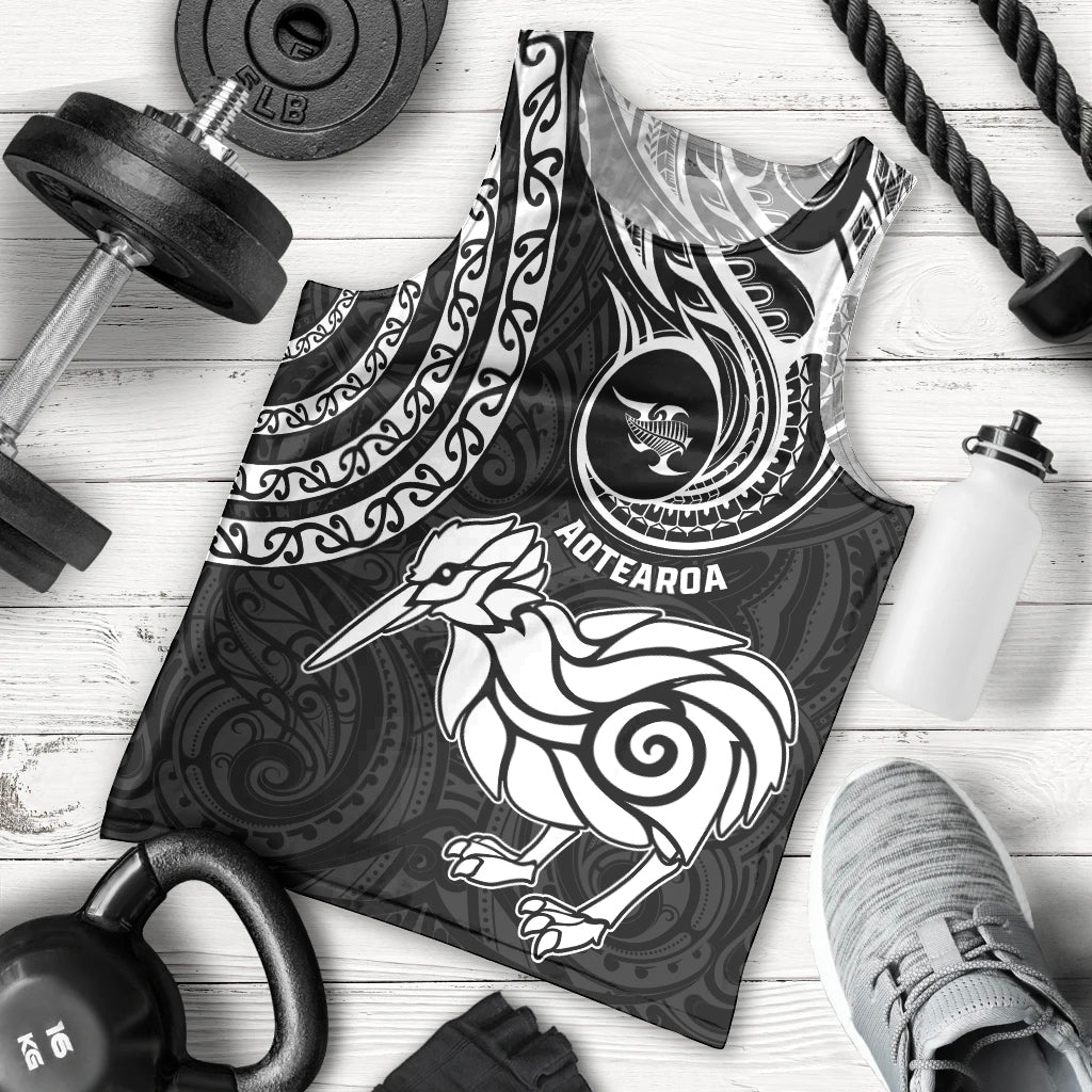 Personalised New Zealand Men Tank Top Stylized Kiwi Bird Tattoo Mix Koru Circle and Maori Ethnic Vibe LT03 - Polynesian Pride