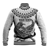 Custom New Zealand Baseball Jacket Tui Bird and Koru Circle Mix Silver Fern Pattern LT03 - Polynesian Pride