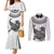 Custom New Zealand Couples Matching Mermaid Dress and Long Sleeve Button Shirt Tui Bird and Koru Circle Mix Silver Fern Pattern LT03 White - Polynesian Pride