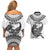 Custom New Zealand Couples Matching Off Shoulder Short Dress and Hawaiian Shirt Tui Bird and Koru Circle Mix Silver Fern Pattern LT03 - Polynesian Pride