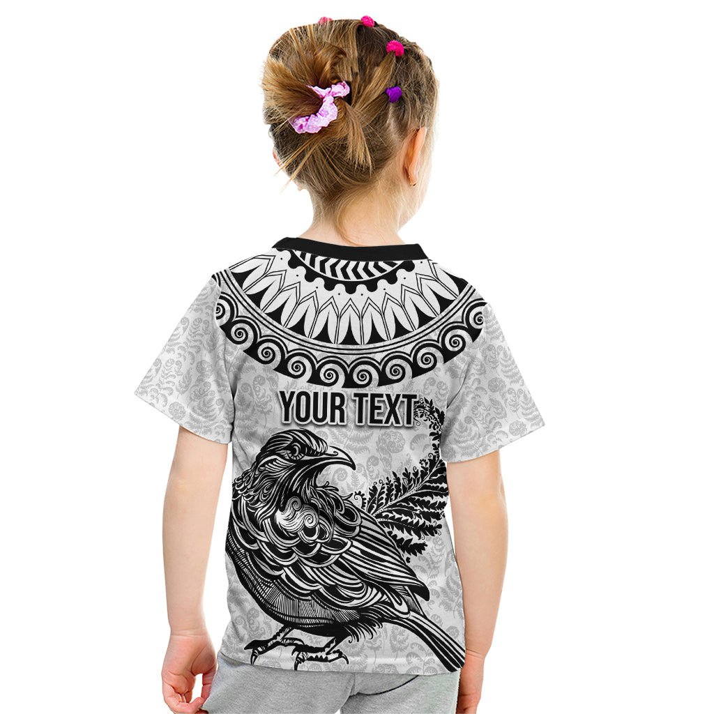 Custom New Zealand Kid T Shirt Tui Bird and Koru Circle Mix Silver Fern Pattern LT03 - Polynesian Pride