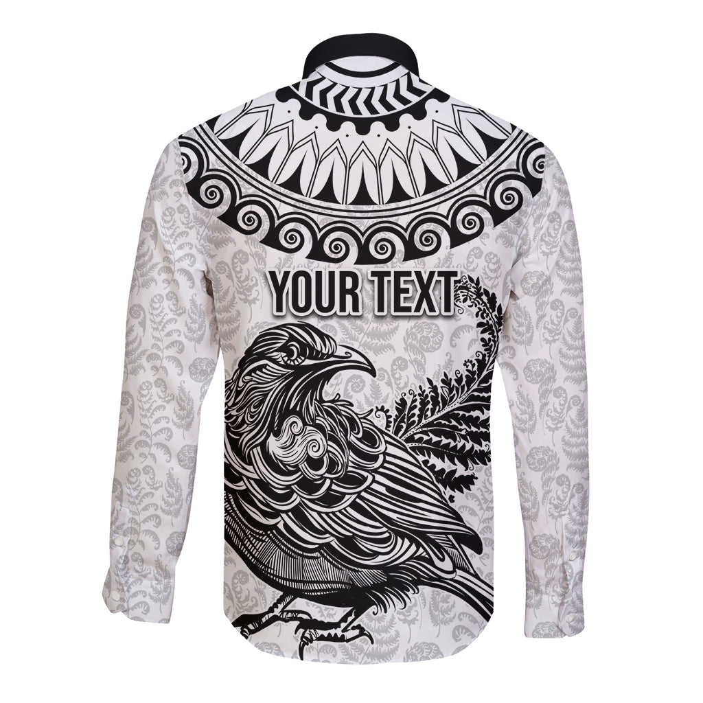 Custom New Zealand Long Sleeve Button Shirt Tui Bird and Koru Circle Mix Silver Fern Pattern LT03 - Polynesian Pride