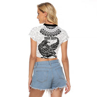 Custom New Zealand Raglan Cropped T Shirt Tui Bird and Koru Circle Mix Silver Fern Pattern LT03 - Polynesian Pride