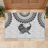 Custom New Zealand Rubber Doormat Tui Bird and Koru Circle Mix Silver Fern Pattern LT03 - Polynesian Pride