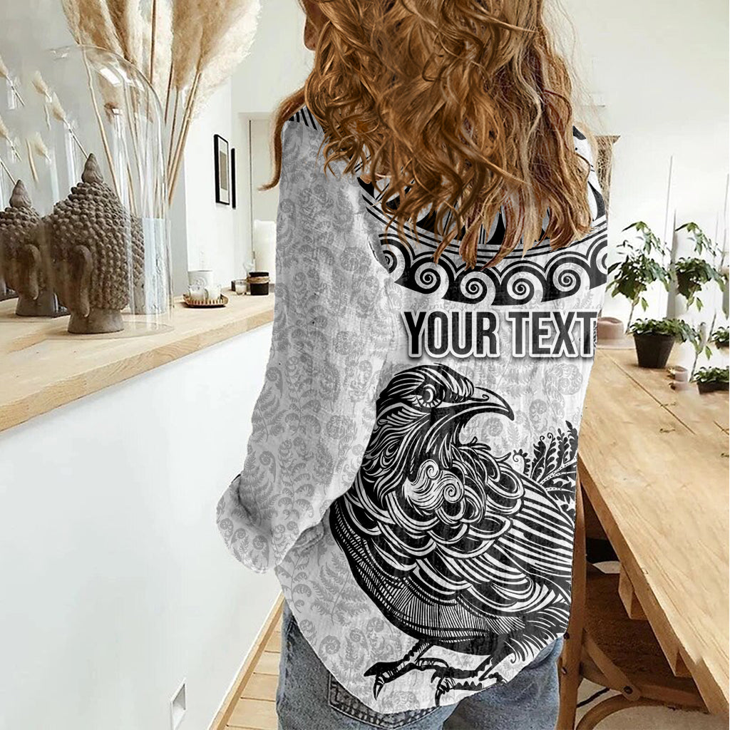 Custom New Zealand Women Casual Shirt Tui Bird and Koru Circle Mix Silver Fern Pattern LT03 - Polynesian Pride