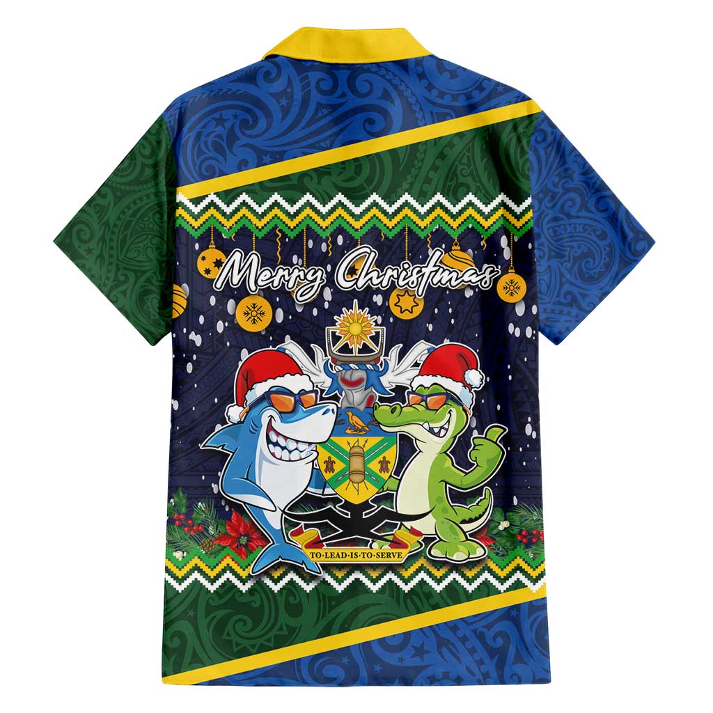 Funny Crocodile and Shark Solomon Islands Christmas Family Matching Summer Maxi Dress and Hawaiian Shirt with National Seal Melanesian Pattern