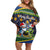 Funny Crocodile and Shark Solomon Islands Christmas Off Shoulder Short Dress with National Seal Melanesian Pattern