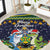 Funny Crocodile and Shark Solomon Islands Christmas Round Carpet with National Seal Melanesian Pattern