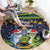 Funny Crocodile and Shark Solomon Islands Christmas Round Carpet with National Seal Melanesian Pattern