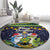 Funny Crocodile and Shark Solomon Islands Christmas Round Carpet with National Seal Melanesian Pattern