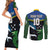 Custom Solomon Islands Rugby Couples Matching Short Sleeve Bodycon Dress and Long Sleeve Button Shirt Arty Shark and Crocodile Solomon Islands National Emblems