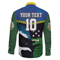 Custom Solomon Islands Rugby Family Matching Puletasi and Hawaiian Shirt Arty Shark and Crocodile Solomon Islands National Emblems