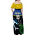 Custom Solomon Islands Rugby Off Shoulder Maxi Dress Arty Shark and Crocodile Solomon Islands National Emblems