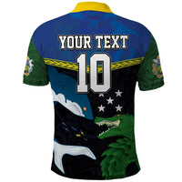 Custom Solomon Islands Rugby Polo Shirt Arty Shark and Crocodile Solomon Islands National Emblems