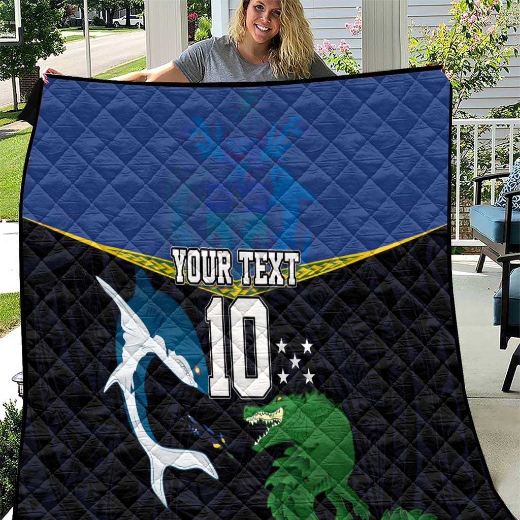 Custom Solomon Islands Rugby Quilt Arty Shark and Crocodile Solomon Islands National Emblems