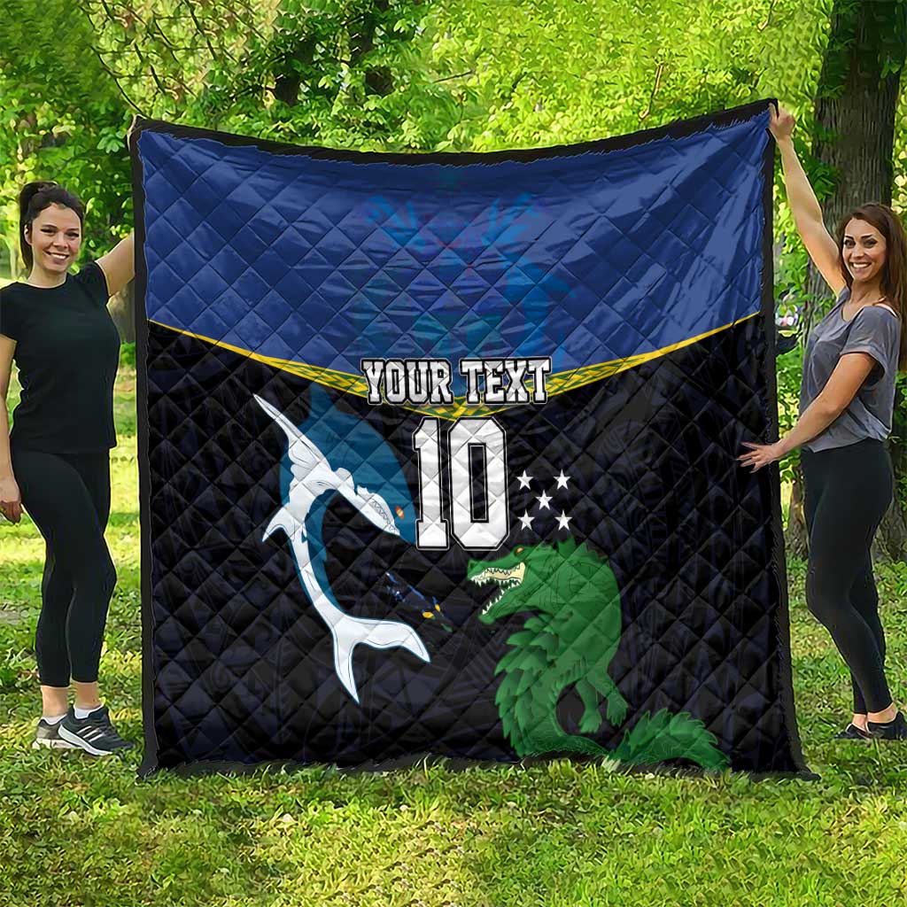 Custom Solomon Islands Rugby Quilt Arty Shark and Crocodile Solomon Islands National Emblems