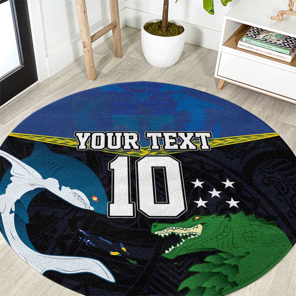 Custom Solomon Islands Rugby Round Carpet Arty Shark and Crocodile Solomon Islands National Emblems