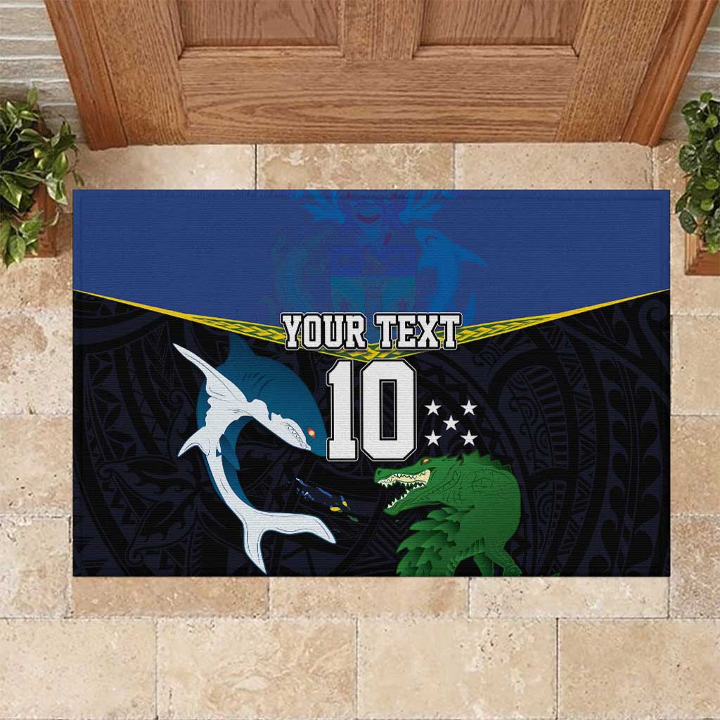 Custom Solomon Islands Rugby Rubber Doormat Arty Shark and Crocodile Solomon Islands National Emblems