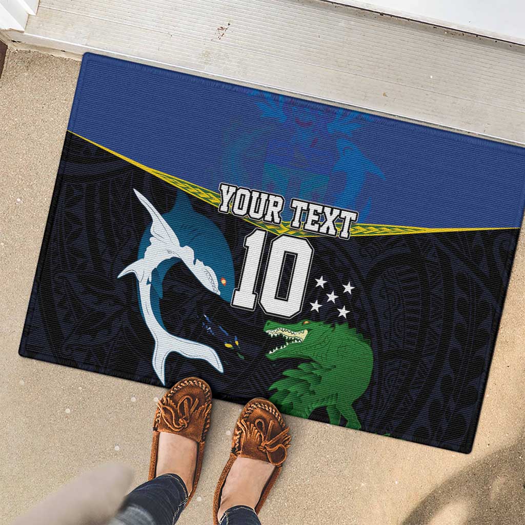 Custom Solomon Islands Rugby Rubber Doormat Arty Shark and Crocodile Solomon Islands National Emblems