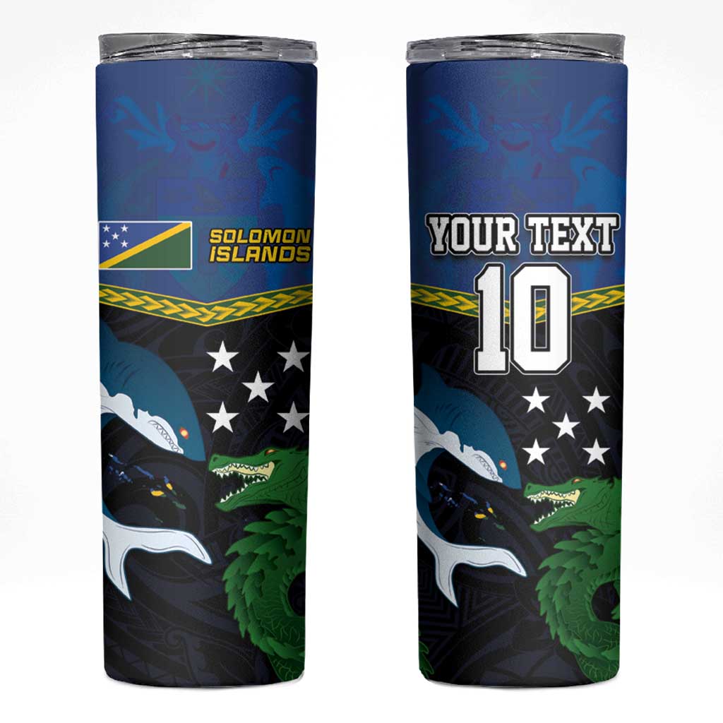 Custom Solomon Islands Rugby Skinny Tumbler Arty Shark and Crocodile Solomon Islands National Emblems