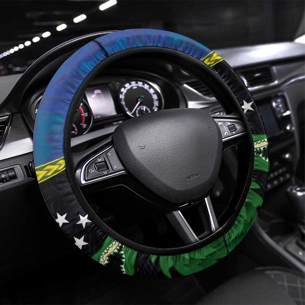 Solomon Islands Rugby Steering Wheel Cover Arty Shark and Crocodile Solomon Islands National Emblems