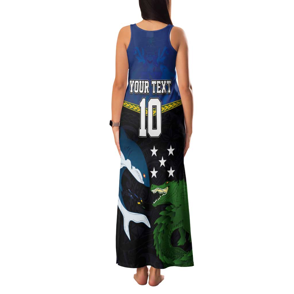 Custom Solomon Islands Rugby Tank Maxi Dress Arty Shark and Crocodile Solomon Islands National Emblems
