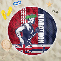 Honolulu Running 2024 Beach Blanket Marathon Competition Hula Runner and Kakau Art Tattoo LT03 One Size 150cm Blue - Polynesian Pride