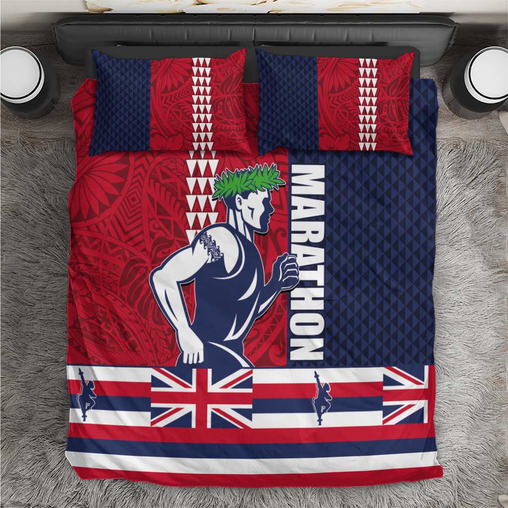 Honolulu Running 2024 Bedding Set Marathon Competition Hula Runner and Kakau Art Tattoo