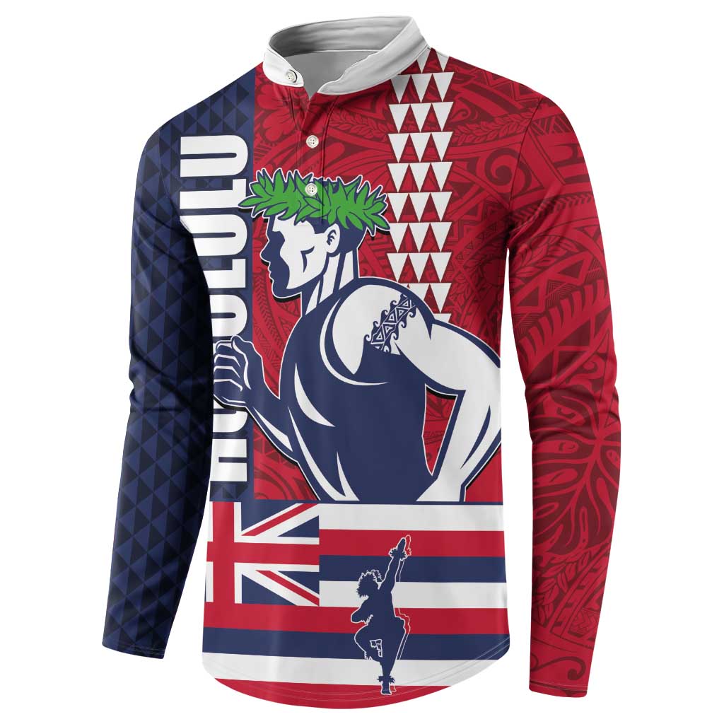 Honolulu Running 2024 Button Sweatshirt Marathon Competition Hula Runner and Kakau Art Tattoo LT03 - Polynesian Pride