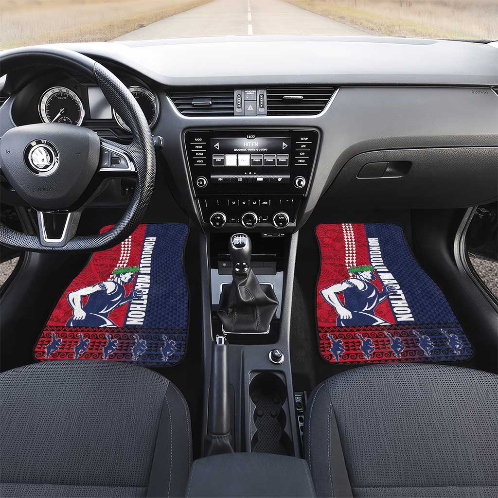 Honolulu Running 2024 Car Mats Marathon Competition Hula Runner and Kakau Art Tattoo LT03 Set 2pcs - Front Blue - Polynesian Pride
