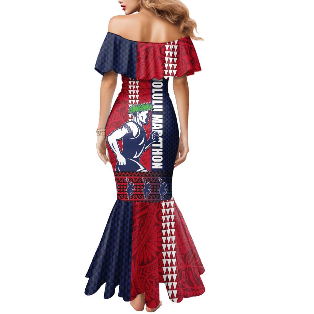 Honolulu Running 2024 Family Matching Mermaid Dress and Hawaiian Shirt Marathon Competition Hula Runner and Kakau Art Tattoo