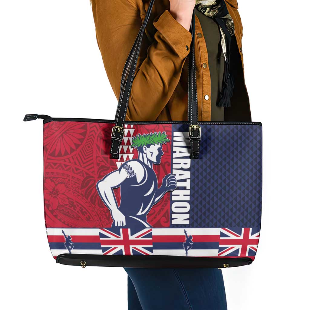 Honolulu Running 2024 Leather Tote Bag Marathon Competition Hula Runner and Kakau Art Tattoo LT03 - Polynesian Pride