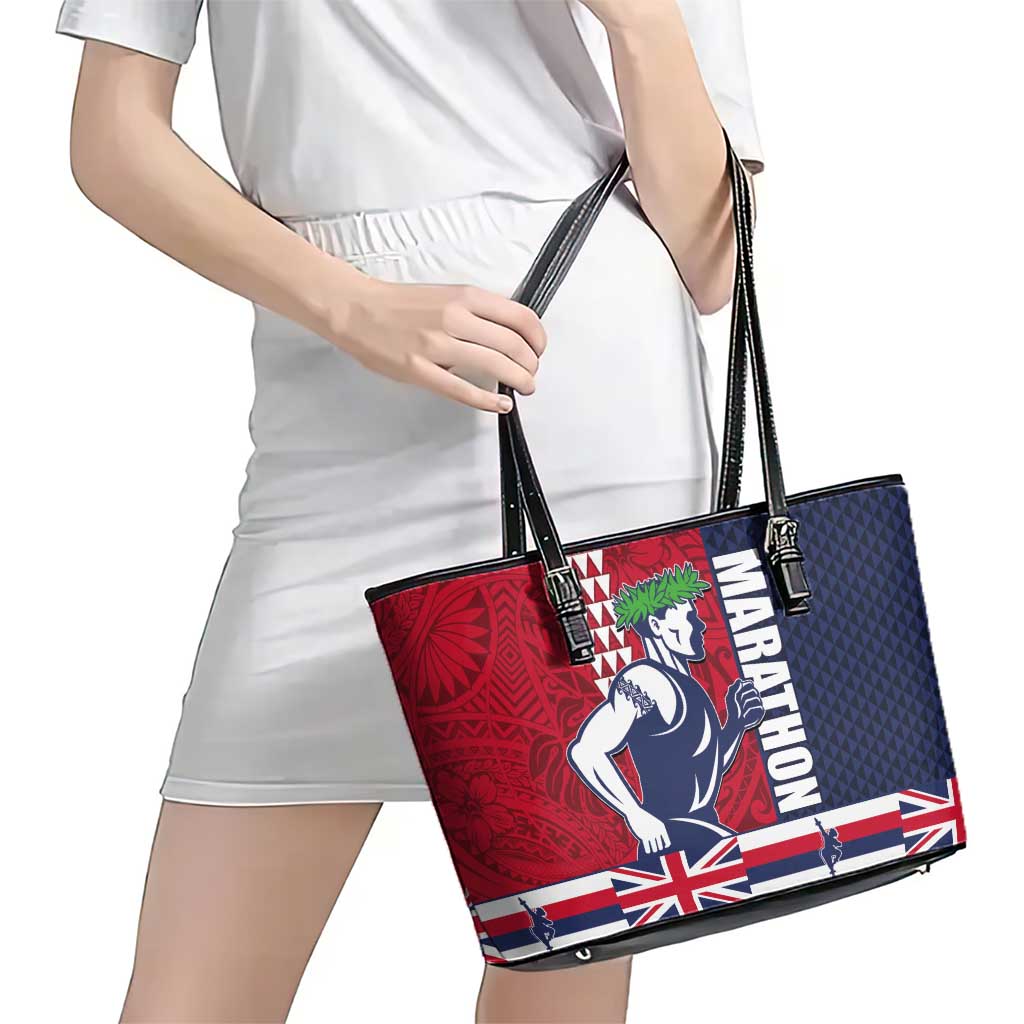 Honolulu Running 2024 Leather Tote Bag Marathon Competition Hula Runner and Kakau Art Tattoo LT03 - Polynesian Pride