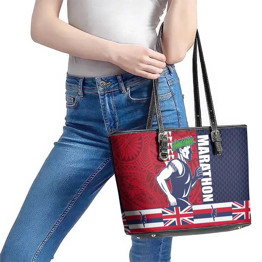 Honolulu Running 2024 Leather Tote Bag Marathon Competition Hula Runner and Kakau Art Tattoo LT03 - Polynesian Pride