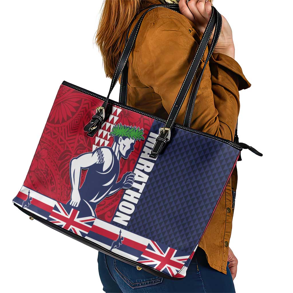 Honolulu Running 2024 Leather Tote Bag Marathon Competition Hula Runner and Kakau Art Tattoo LT03 - Polynesian Pride