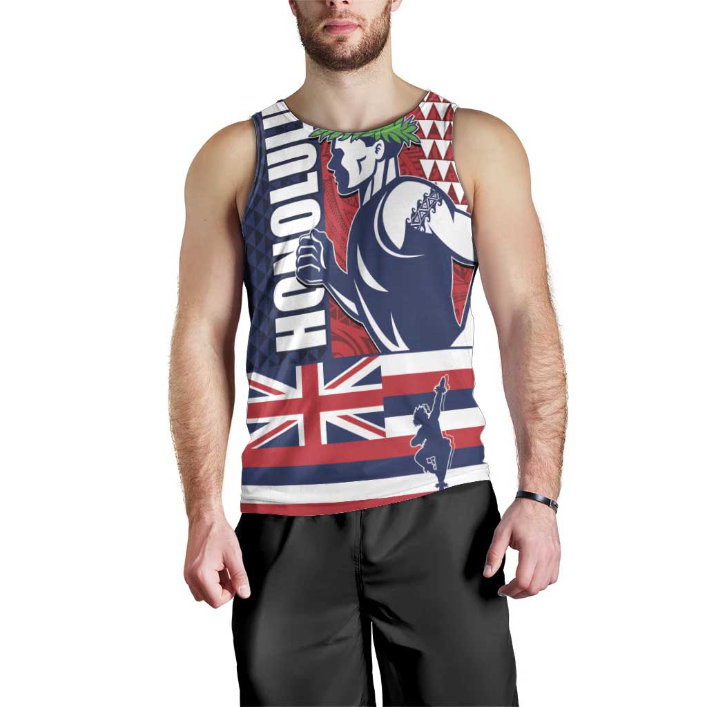 Honolulu Running 2024 Men Tank Top Marathon Competition Hula Runner and Kakau Art Tattoo