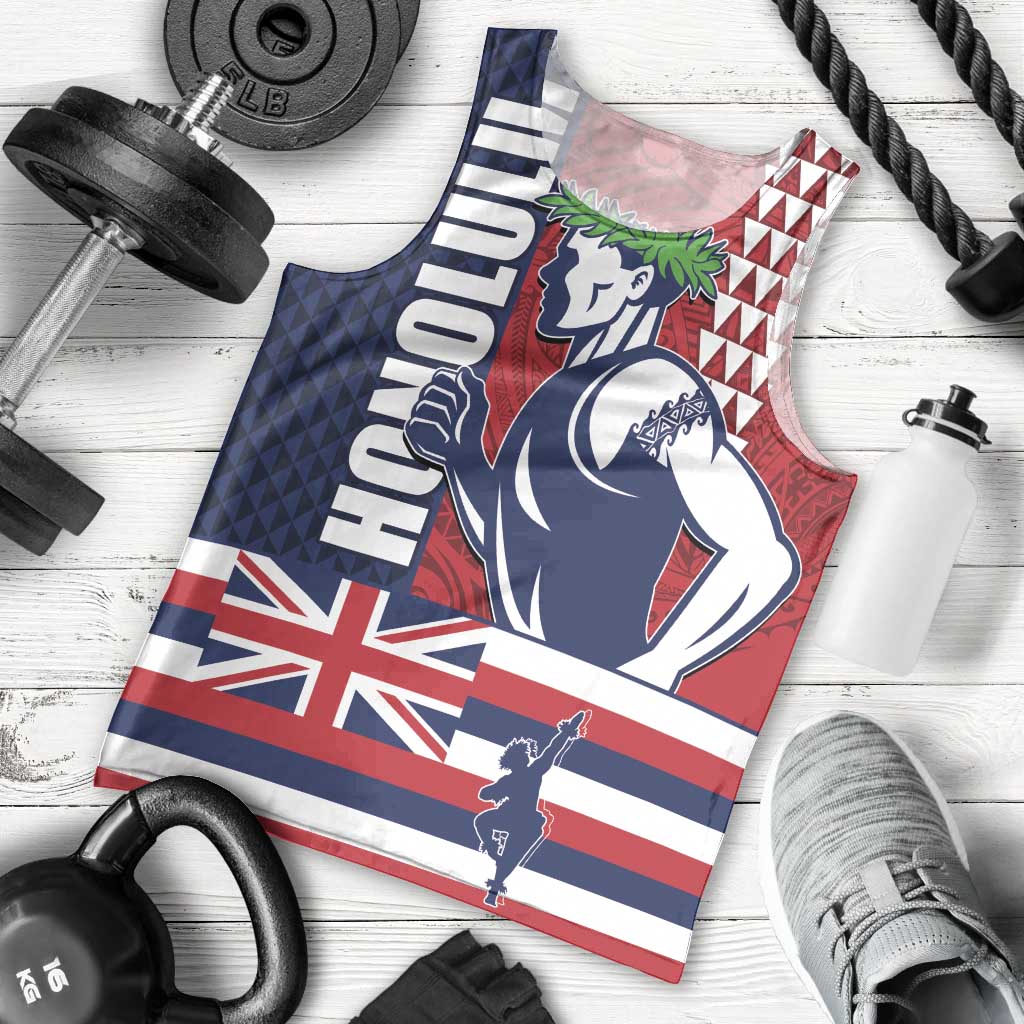 Honolulu Running 2024 Men Tank Top Marathon Competition Hula Runner and Kakau Art Tattoo