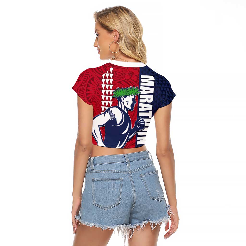 Honolulu Running 2024 Raglan Cropped T Shirt Marathon Competition Hula Runner and Kakau Art Tattoo LT03 - Polynesian Pride