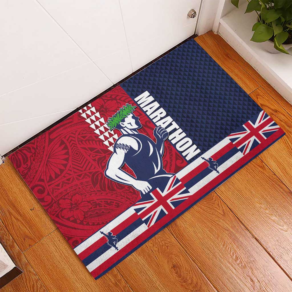 Honolulu Running 2024 Rubber Doormat Marathon Competition Hula Runner and Kakau Art Tattoo LT03 - Polynesian Pride