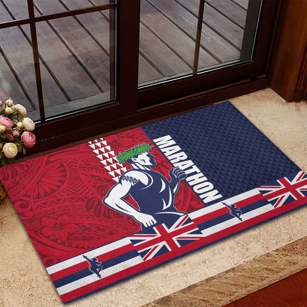 Honolulu Running 2024 Rubber Doormat Marathon Competition Hula Runner and Kakau Art Tattoo LT03 - Polynesian Pride