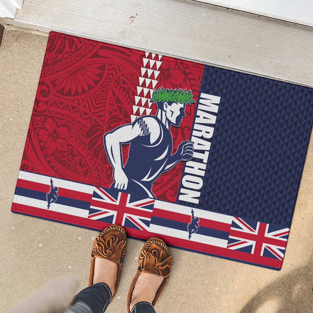 Honolulu Running 2024 Rubber Doormat Marathon Competition Hula Runner and Kakau Art Tattoo LT03 - Polynesian Pride