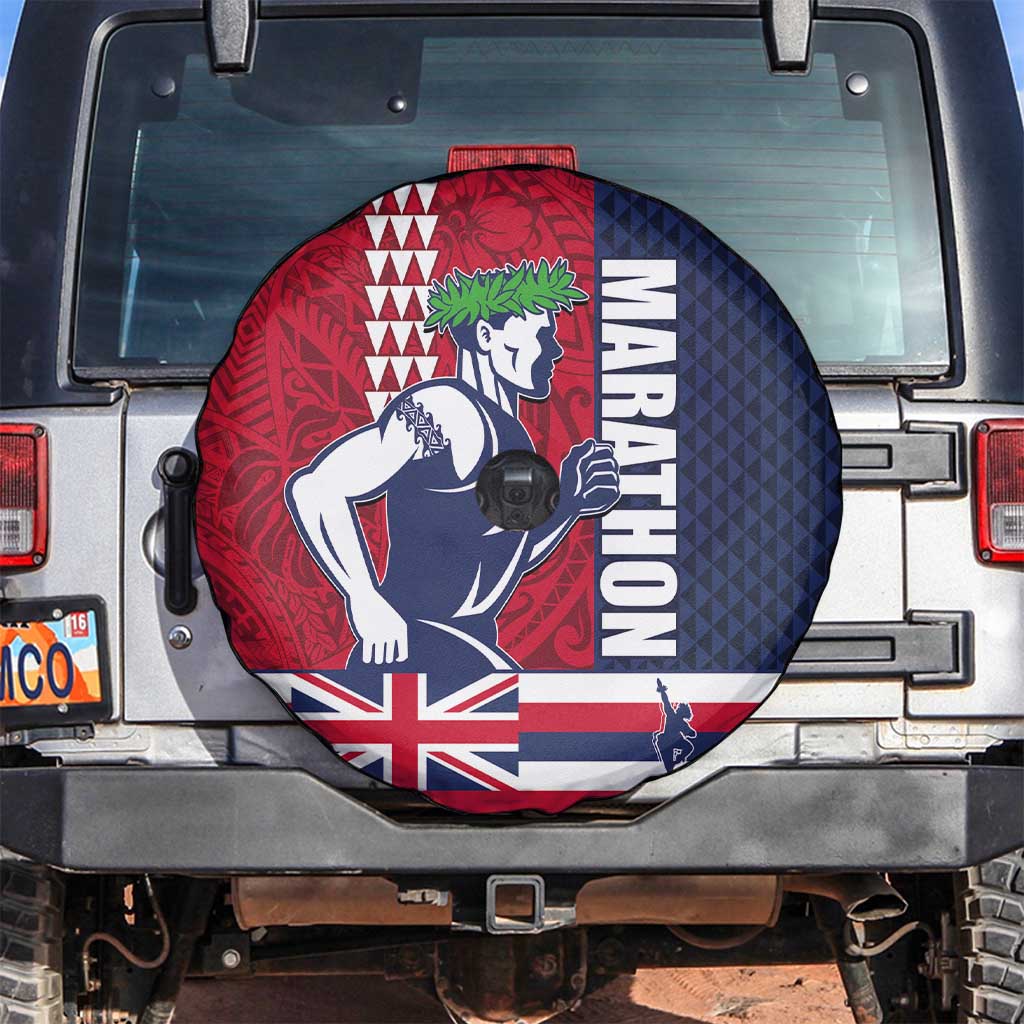 Honolulu Running 2024 Spare Tire Cover Marathon Competition Hula Runner and Kakau Art Tattoo LT03 Blue - Polynesian Pride